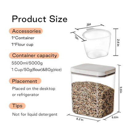 Flour Container - 5.5 L /5.81qt/5kg Large Flour Dispenser Keep Your Flour Fresh and Dry Easily with Kitchen Essential - color: 5.5 L