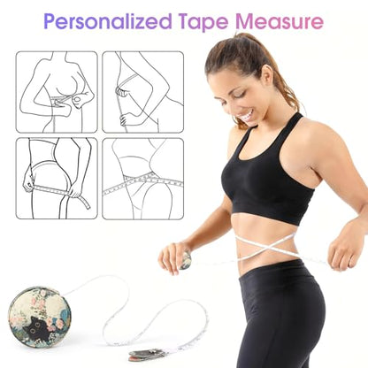 Retractable Mini Tape Measure, Auto-Retract, Premium Leather Tape Measure, Dual-Sided Ruler, Ideal for Fabric Cutting, Body Measurements, and Handicrafts (Black Cat) - color: Black Cat
