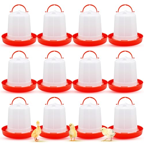 Funnymoom 12 Pack Chick Feeder and Waterer Set Chicken Feeder and Waterer Kit, 1.5l Chicken Feeding and Drinker Bulk for Baby Chicks Ducks Goose Pigeons Quail Coop Accessories(Watering) - style: Watering