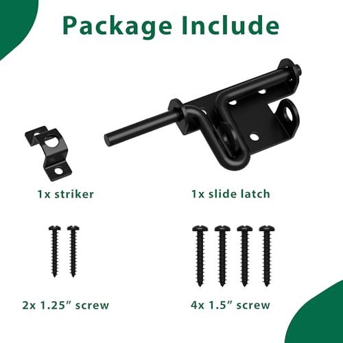 Heavy Duty Gate Latch with Padlock Hole Metal Thickened Slide Bolt Latch Mainly Used for Left or Right Hand Wooden Fence Gate Latch Shed Door Latch-1 Pack