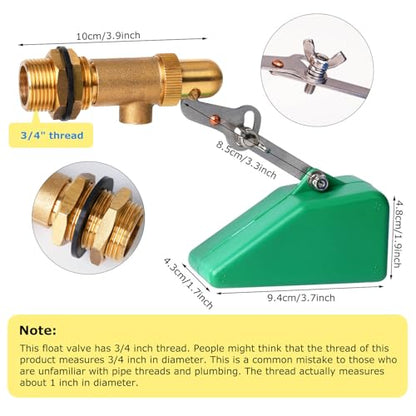 Brass Float Valve 3/4 Inch Water Float Valves with Adjustable Arm, Livestock Water Tank Float Valve Switch Brass Float Ball Valve Shut Off Pool Auto Fill Valve for Automatic Waterer - style: 3/4" Green
