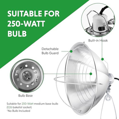 Simple Deluxe Clamp Lamp Light with 10.5 Inch Adjustable Aluminum Reflector and 6 Feet Cord, up to 250W E26 Socket (no Bulb Included), 2-Pack - size: 10.5 Inch (250 Watts), style: 2-Pack