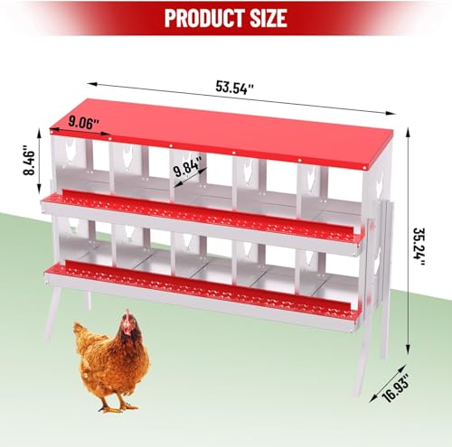 Chicken Nesting Box, 10 Compartment Metal Chicken Nesting Boxes with Bracket Legs for Chicken Coop, Large Vented Holes Chicken Laying Boxes with Rollout Egg Collection - color: Red, size: 10 Holes with Legsompartments with legs