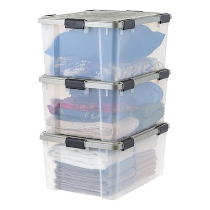IRIS USA 60 Qt Storage Bins with Gasket Seal Lid, 3 Pack - BPA-Free, Heavy Duty Moving Containers Tight Latch, Weather Proof Tote, WEATHERPRO - Clear/Chrome - size: 60 Qt. - 3 Pack