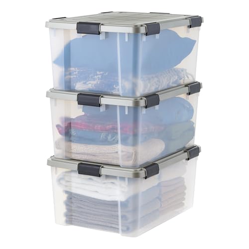 IRIS USA 60 Qt Storage Bins with Gasket Seal Lid, 3 Pack - BPA-Free, Heavy Duty Moving Containers Tight Latch, Weather Proof Tote, WEATHERPRO - Clear/Chrome - size: 60 Qt. - 3 Pack