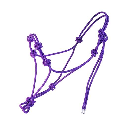 4 Knot Rope Halter for Horses – Strong 1/4″ Stiff Rope Bitless Training Halter,Lightweight & Adjustable - color: Electric Purple, size: Large