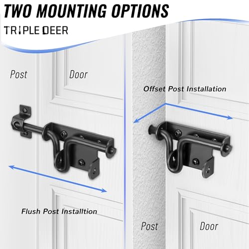 TRIPLE DEER Heavy Duty Slide Bolt Gate Latch, Sliding Bolt Door Lock with Padlock Hole, Slide Bolt Hardware for Wooden Fence/Yard Fence/Shed Door/Barn Door, Black, 1 Pack