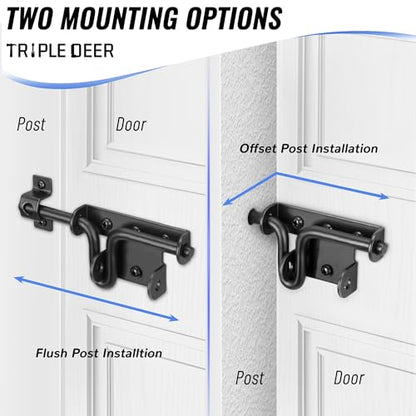 TRIPLE DEER Heavy Duty Slide Bolt Gate Latch, Sliding Bolt Door Lock with Padlock Hole, Slide Bolt Hardware for Wooden Fence/Yard Fence/Shed Door/Barn Door, Black, 1 Pack