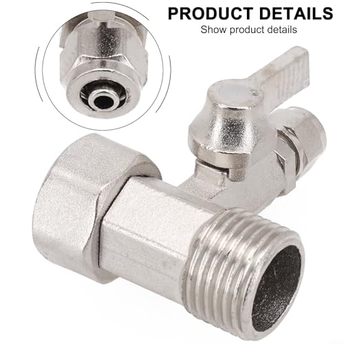 RO Water Feed Adapter 1/2 Inch to 1/4 Inch with Shut-off Ball Valve Tap Tee Chrome-Plated All Metal Lead-Free Brass for Reverse Osmosis System Plumbing Fixtures