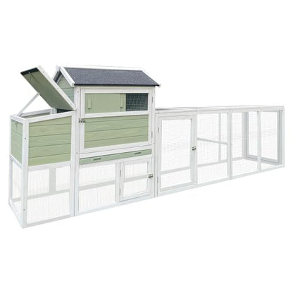 Chicken Coop, Large Chicken Coop with Run for 4-6 Chickens, Outdoor Hen House with 2 Nesting Boxes, Weatherproof Asphalt Roof, Pull-Out Tray, Perches, Ramp, Poultry Cage for Backyard Farm - color: Light Green