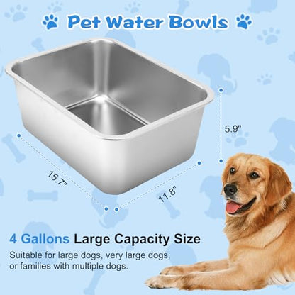 YUEPET 4 Gallons Stainless Steel Dog Water Bowls, Extra Large Metal Dog Food and Water Bowls Large Capacity Pet Water Bowls for Indoor and Outdoor Extra Large Dogs - size: 4 Gallons