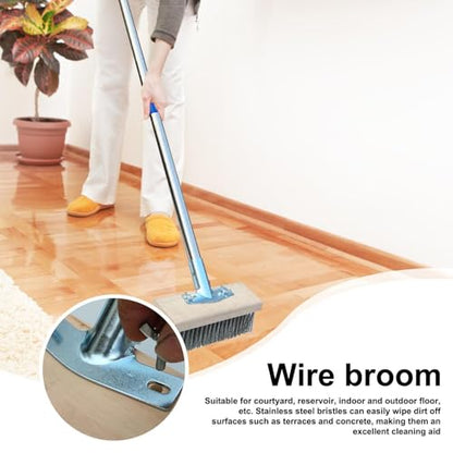 Stainless Steel Wire Scrub Brush with Long Handle, 63'' Heavy Duty Stiff Metal Bristle Scrubber Broom, Moss Remover Wire Cleaning Brushes, for Rough SurfaceConcrete Floor Patio Garden Garage - size: 20 cm