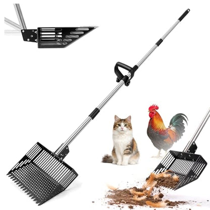 Chicken Poop Scooper,10-INCH Adjustable Angle Chicken Coop Scoop,3-in-1 Sand Rake with Stainless Steel Handle(36"-63"),Chicken Coop Litter Scoop Sand Sifting Shovel Pooper Scooper - size: 63.0"L x 10.0"W x 8.3"H