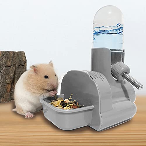 VANNON 3 in 1 Hamster Water Bottle No Drip Small Animal Water Bottle Automatic Bottle Dispenser with Food Container Base Hut and Hideout Base 4oz/120ml,Leekproof, BPA Free - color: Grey
