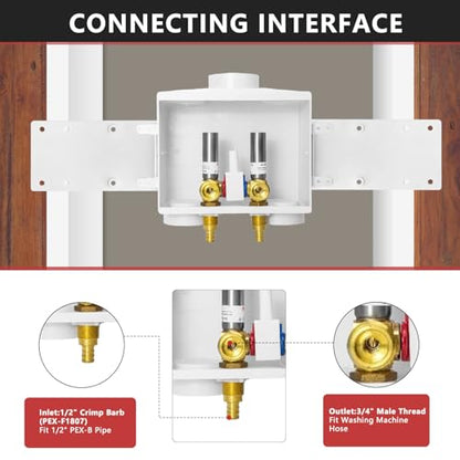 EFIELD Two Drain Washing Machine Outlet Box, 1/2-inch Barb Crimp Pex F1807, Single Control Valve, Stainless Steel Water Hammer Arrestor,(WM017) - size: Crimp Stainless Steel, style: Single Lever Control