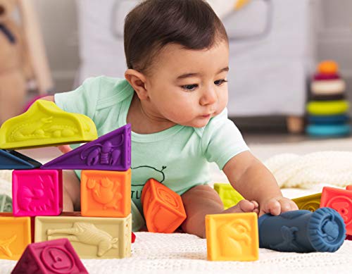 B. toys – Elemenosqueeze – 26 Soft Sort & Stack Baby Blocks with Alphabet – Architectural Building Blocks – Shapes, Letters & Animals – 6+ Months - style: Baby Blocks Set 2