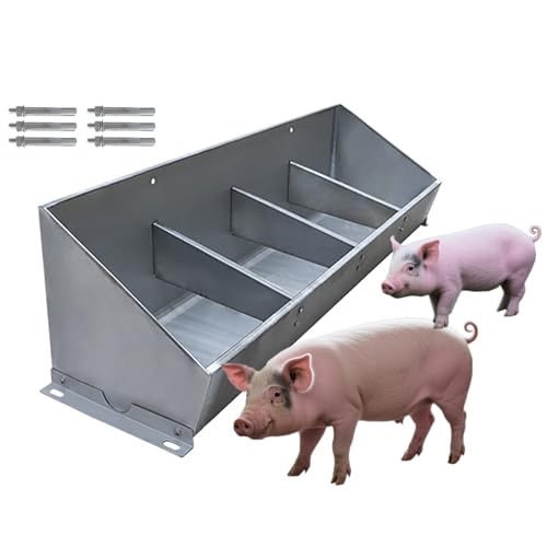 ERRULAN Stainless Steel Hog Feeder Heavy Duty, Large Capacity Pig Feed Trough -4/5/7 Hole for Pigs, Outdoor Livestock Feeder for Swine Farms/Chicken Coop(47.2"/3.9ft/4bit) - size: 47.2"/3.9ft/4bit