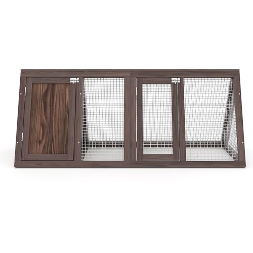 Rabbit Hutch, Small Chicken Coop Outdoor A-Frame Quail Cage with 2 Door & Run Cage Wooden Triangle Quail Hutch with Ventilating Wire Poultry Hutch for Small Animal (Brown) - color: Brown