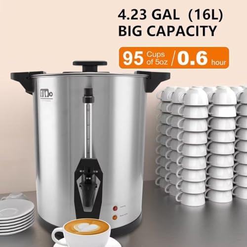 95 Cup 16L/4.23Gallon Commercial Coffee Urn, Festa Essential 1500W Large Percolate Coffee Maker, Hot Beverage dispenser With Double Dripless Faucet,Quick-Brewing Hot Water Urn for Catering,Home,Events - size: 16L-95Cups