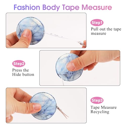 Retractable Mini Tape Measure, Auto-Retract, Premium Leather Tape Measure, Dual-Sided Ruler, Ideal for Fabric Cutting, Body Measurements, and Handicrafts (Light Blue Marble) - color: Light Blue Marble
