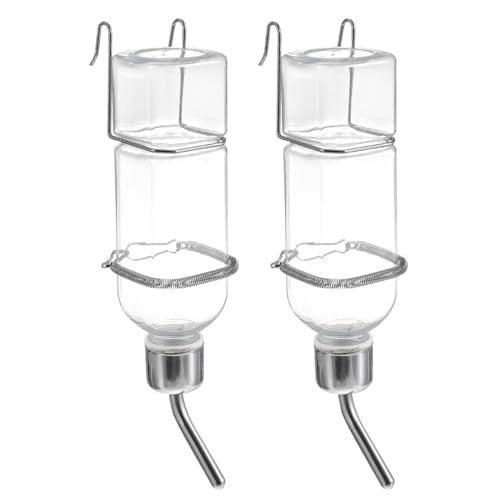 Mipcase Pet Water Feeder 2-Pack Hanging No-Drip Water Dispenser for Small Animals Leak-Proof Rabbit & Guinea Pig Drinking Bottles with Hooks and Springs 2.16X2.04X9.05 Inches - color: Transparent, size: 5.2X5.2X23CM