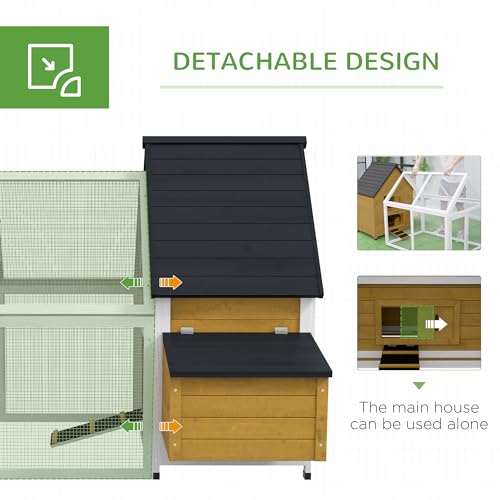 PawHut 65" Chicken Coop Wooden with Detachable Run, Outdoor Chicken House Poultry Cage Hen with Nesting Box, Removable Tray, Roosting Bars, Ramp, for Garden Backyard, Natural - color: Natural