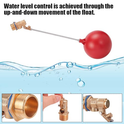 2 Pack 3/4 Inch Brass Float Valve for Water Tank, 6 Inch Float Ball with Adjustable Angle Rod Sink Trough Valve for Automatic Water Level Control
