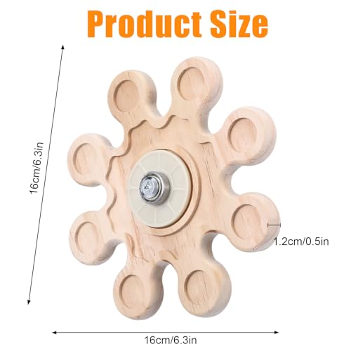 Rotating Natural Wood Chinchilla Chew Toys, Interactive Enrichment Rat Enrichment Toys for Teeth Grinding, Hanging Exercise Chinchilla Cage Accessories Wheel for Hamster Guinea Pig (6.3 in)
