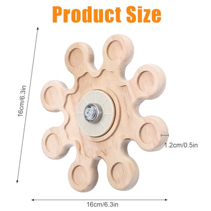 Rotating Natural Wood Chinchilla Chew Toys, Interactive Enrichment Rat Enrichment Toys for Teeth Grinding, Hanging Exercise Chinchilla Cage Accessories Wheel for Hamster Guinea Pig (6.3 in)