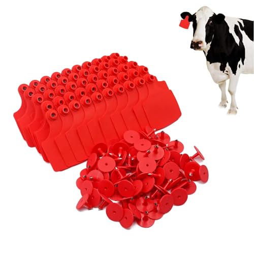 4.1” L×3.5”W Livestock Ear Tags Big Blank 100PCS Identification TPU Precision Tags for Cattle Cows Pigs Hog Goats Sheep Calf Animal (Red) - color: 3-red