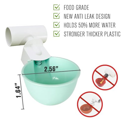 4PC Chicken Water Cups with PVC Tee Fittings for 1/2" Pipe, Automatic Chicken Watering System, Anti-Leak, Holds 50% More Water, Suitable for Chicks, Chicken, Duck, Quail, Birds, Turkey