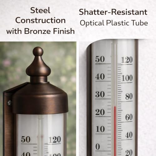 Bjerg Instruments Outdoor Thermometer – Dual Fahrenheit & Celsius, Bronze Finish Adjustable Garden Tube Thermometer, 10-Inch Wall or Fence Mount Temperature Gauge for Patio, Garden & Porch