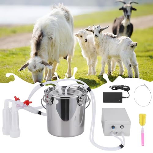 Automatic Pulsating Goat Milking Machine, 14L Stainless Steel Bucket, 110V-240V Food-Grade Silicone Cups Tubes, Portable Adjustable Suction Milker for Farm Home Use - size: 14L/3.7GAL