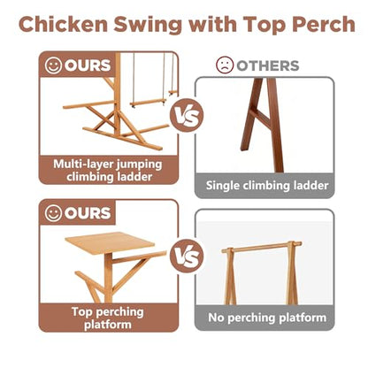 Large Chicken Roosting Bars with 2 Swings, Wooden Chicken Perch for Coop, Let Chickens Run, Play & Stay Healthy, Ideal for Backyard Coops & Farms, Fits 8-12 Chickens - color: C01 Brown