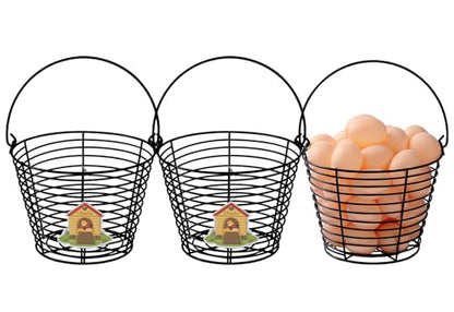 3 Pack 8 Inches Metal Mesh Wire Egg Collecting Basket with Handle Portable Garden Vegetable Fruit Storage Lightweight Hanging for Kitchen Farmhouse Gathering Picnic (Black-Heavy Weight) - color: Black-Heavy Weight