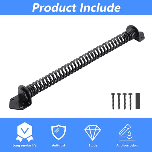 HOME MASTER HARDWARE 14" Gate Spring Self Closing Outdoor, Heavy Duty Gate Springs Black,Automatic Gate Closer for Wooden and Vinyl Fence, Adjustable Tension Door Springs to Close Door(Steel,2 Pack) - size: 14 Inch