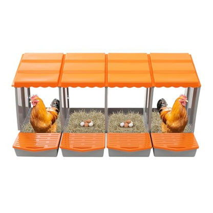 Chicken Nesting Boxes, 4 Compartment Nesting Boxes for Laying Eggs, Roll Away Nesting Box Egg Collection Tray, Wall Mount Poultry Roll Away Chicken Laying Boxes (Orange) - color: 4 Compartment Nesting Boxes (Orange)