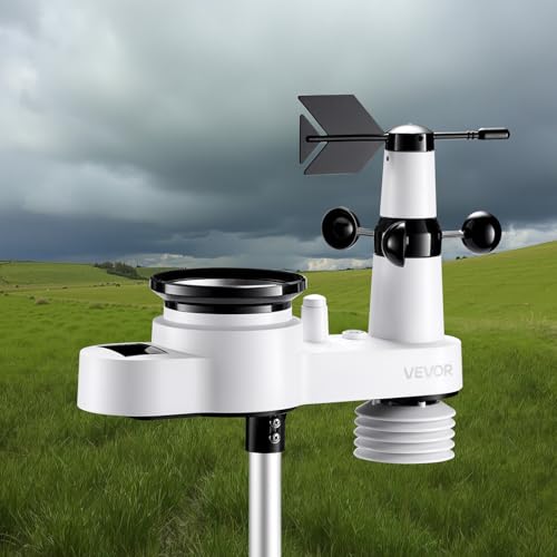 VEVOR 5-in-1 Wireless Weather Station, 7.5-Inch VA Display, Solar Powered Outdoor Sensor, Rain Gauge, Indoor Outdoor for Weather Forecast, Temperature, Humidity, Wind Speed and Direction (No WiFi) - style: 5-in-1 Wireless Weather Station