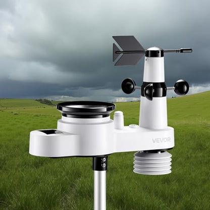 VEVOR 5-in-1 Wireless Weather Station, 7.5-Inch VA Display, Solar Powered Outdoor Sensor, Rain Gauge, Indoor Outdoor for Weather Forecast, Temperature, Humidity, Wind Speed and Direction (No WiFi) - style: 5-in-1 Wireless Weather Station