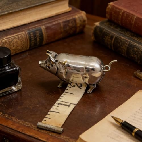 Antique-Inspired Pig Mini Tape Measure – Vintage Brass Metal Pig Retractable Soft Measuring Tape for Home, Office & Crafts,Retractable,Convenient and Unique Gift Idea (1)
