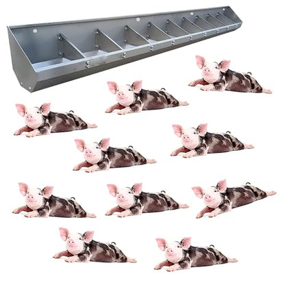 Large Capacity Pig Feeders and Waterers with Screws, 5 6 7 8 10 Bit Livestock Feeders for Outside/Indoor Farms/Sheds Pen, Stainless Steel Poultry Animal Feed Troughs(2m/6.6ft 10bit) - size: 2m/6.6ft 10bit