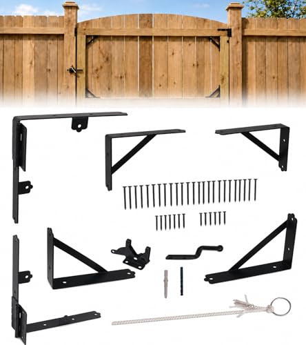 Anti Sag Fence Gate Kit Heavy Duty Gate Corner Brace Bracket, Gate Hardware Kit with Latch and Hinges for Wooden Fences, Driveway Gates, Shed Doors, Corral Gates, Wood Windows - style: 1 Set