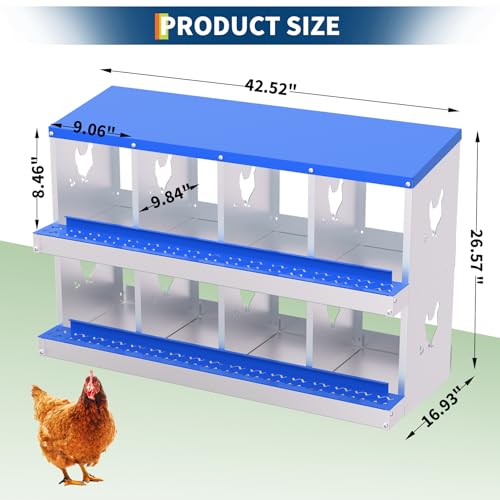 Garvee Rustproof Ventilated Metal Chicken Nesting Box – 8 Compartments, Roll Away Egg Collection, Perch, Easy Clean, for Poultry Coops and Hens, Without Bracket, Blue - color: Blue, size: 8 holes