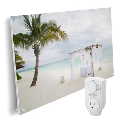 EconoHome Wall Mount Space Heater Panel - with Thermostat - 600 Watt Convection Heater - Ideal for 200 Sq Ft Room - 120V Electric Heater - color: Beach Wedding