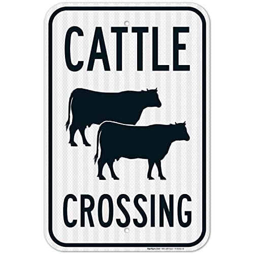 Cattle Crossing with Graphic Sign, 12x18 Inches, 3M EGP Reflective .063 Aluminum, Fade Resistant, Made in USA - size: 12x18 Reflective