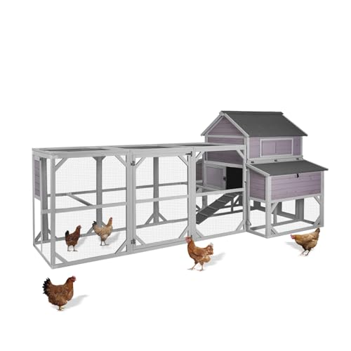 Large Chicken Coop with Run - Wooden Hen House with 6 Nesting Boxes and Removable Tray, 41.3ft² Poultry Pet Hutch Run Cage with Waterproof Asphalt Roof, fold Out House for 8-10 Chickens - size: 118.0"L x 98.0"W x 49.0"H
