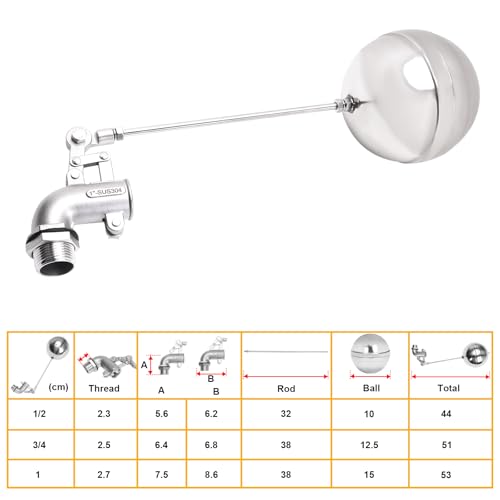 Adjustable Float Ball Valves - 1" NPT Male Thread Stainless Steel 304 Elbow Flow Control Float Valve for Automatic Water Level Control Tank Pond Water Tower - size: 1 Inch
