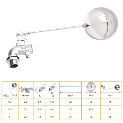 Adjustable Float Ball Valves - 1" NPT Male Thread Stainless Steel 304 Elbow Flow Control Float Valve for Automatic Water Level Control Tank Pond Water Tower - size: 1 Inch