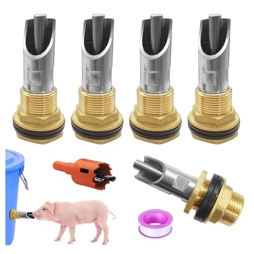 Pig Nipple Waterer for Barrel Kit Automatic Pig Waterer System 1/2 inch Stainless Steel Pigs Drinker Feeder with Water Tank Connectors Hog Water Nipples for Sows Piglet Brass 5pcs - color: Brass, size: 5pcs