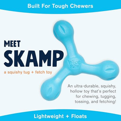WEST PAW Zogoflex Air Skamp Tug-of-War Stick Dog Chew Toy – Hollow, Squishy Interactive Toy for Dogs, Puppies – for Chewing, Catch, Carry, Fetch, Dishwasher Safe, Latex-Free, Large 8.5", Aqua Blue - color: Aqua Blue
